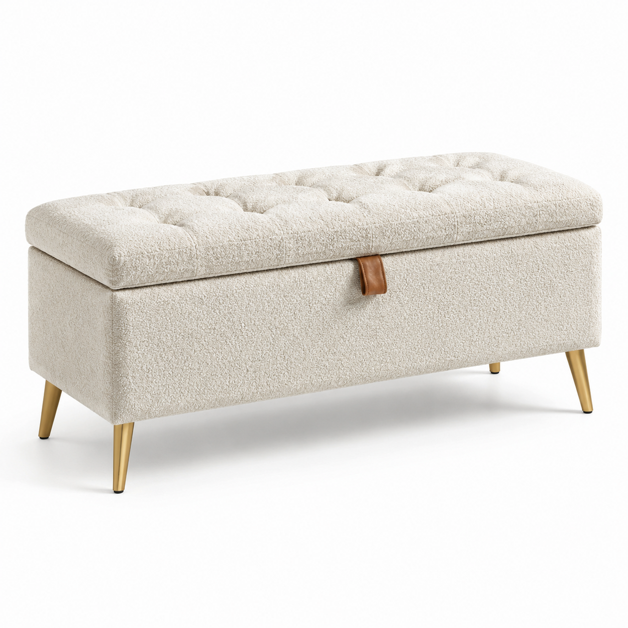 Gepolsterte Sitzbank mit Stauraum und Klappdeckel, Creme, 110 x 40 x 45 cm