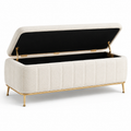 Gepolsterte Sitzbank mit Stauraum und Klappdeckel, 120 x 45 x 46 cm, Creme/Gold/Schwarz