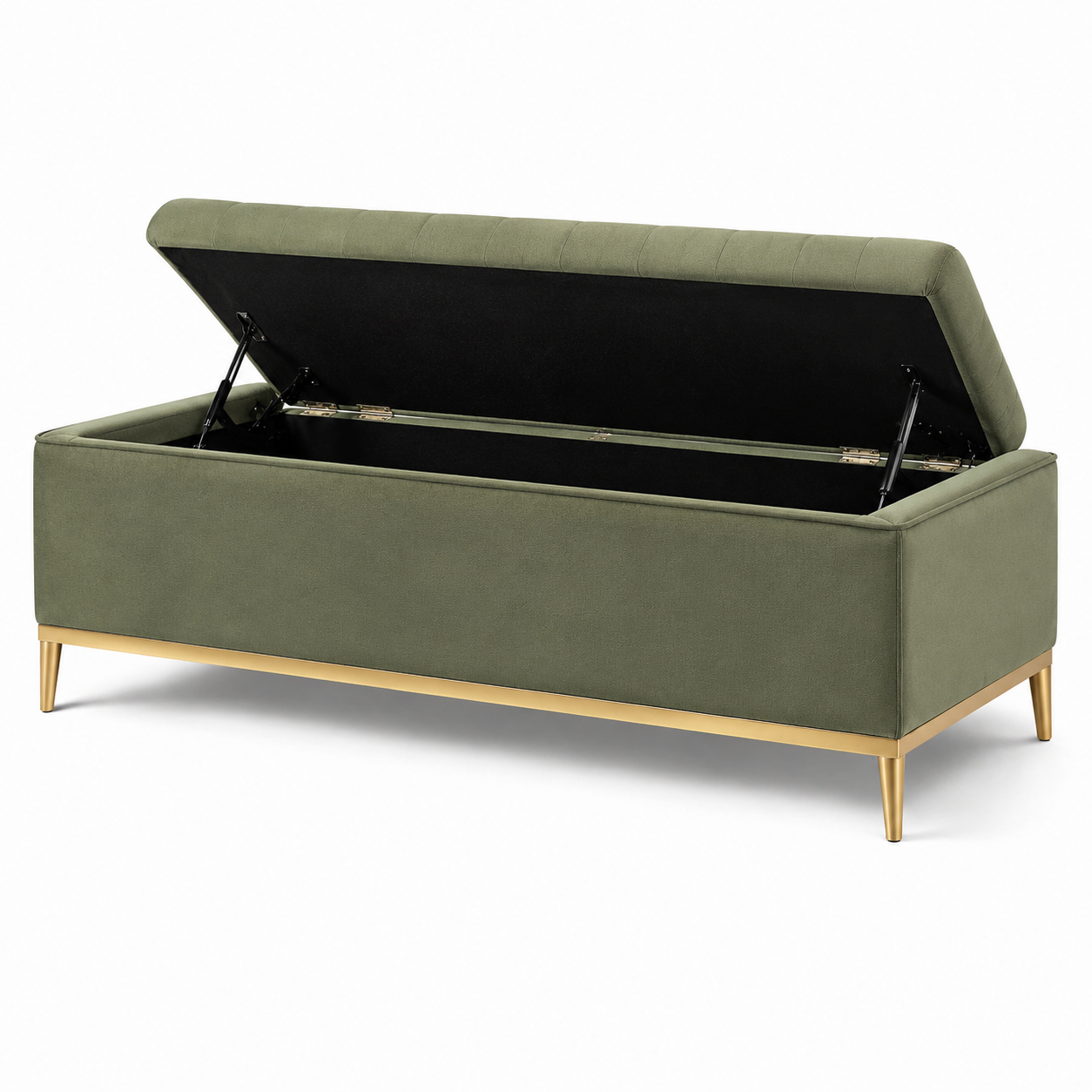 Gepolsterte Sitzbank mit Stauraum und Klappdeckel, 120 x 45 x 50 cm, Olivgrün