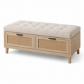 Sitzbank mit Stauraum, Polstersitz und 2 Schubladen, Natur/Beige/Schwarz, 120 x 40 x 48 cm