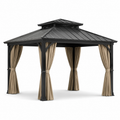 Gartenpavillon mit Metall-Festdach und Vorhängen, 400 x 300 x 295 cm, Anthrazit/Beige
