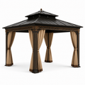 Gartenpavillon aus Metall mit Vorhängen, 300 x 300 x 300 cm, Schwarz/Bronze/Beige/Braun, klassischer Stil