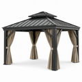 Gartenpavillon mit Hartdach und Vorhängen, 300 x 400 x 290 cm, Anthrazit/Beige