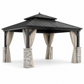Gartenpavillon aus Aluminium mit Hardtop und Vorhängen, 400 x 300 x 300 cm, Anthrazit/Beige/Grau