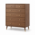Hohe Kommode mit 6 Schubladen, Braun/Gold, 90 x 45 x 120 cm, Mid-Century-Stil