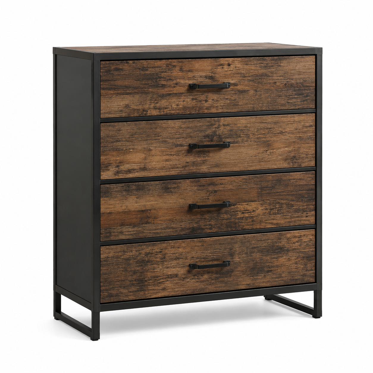 Kommode mit 4 Schubladen, 80 x 40 x 95 cm, Braun/Schwarz, Holzwerkstoff und Stahl, Industrial-Stil