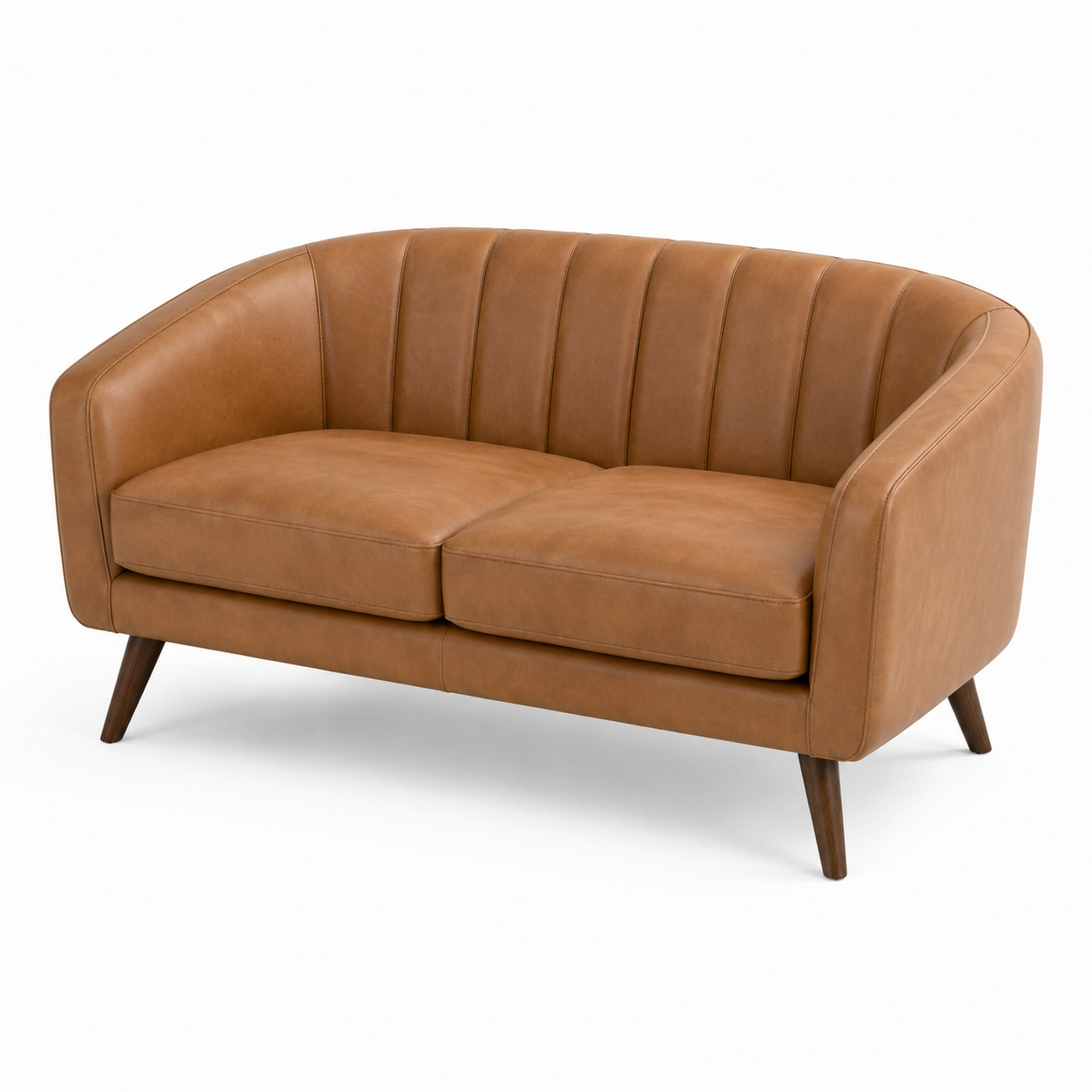 2-Sitzer-Sofa mit Kunstlederbezug in Cognacbraun, 170 x 82 x 82 cm, Retro-Design