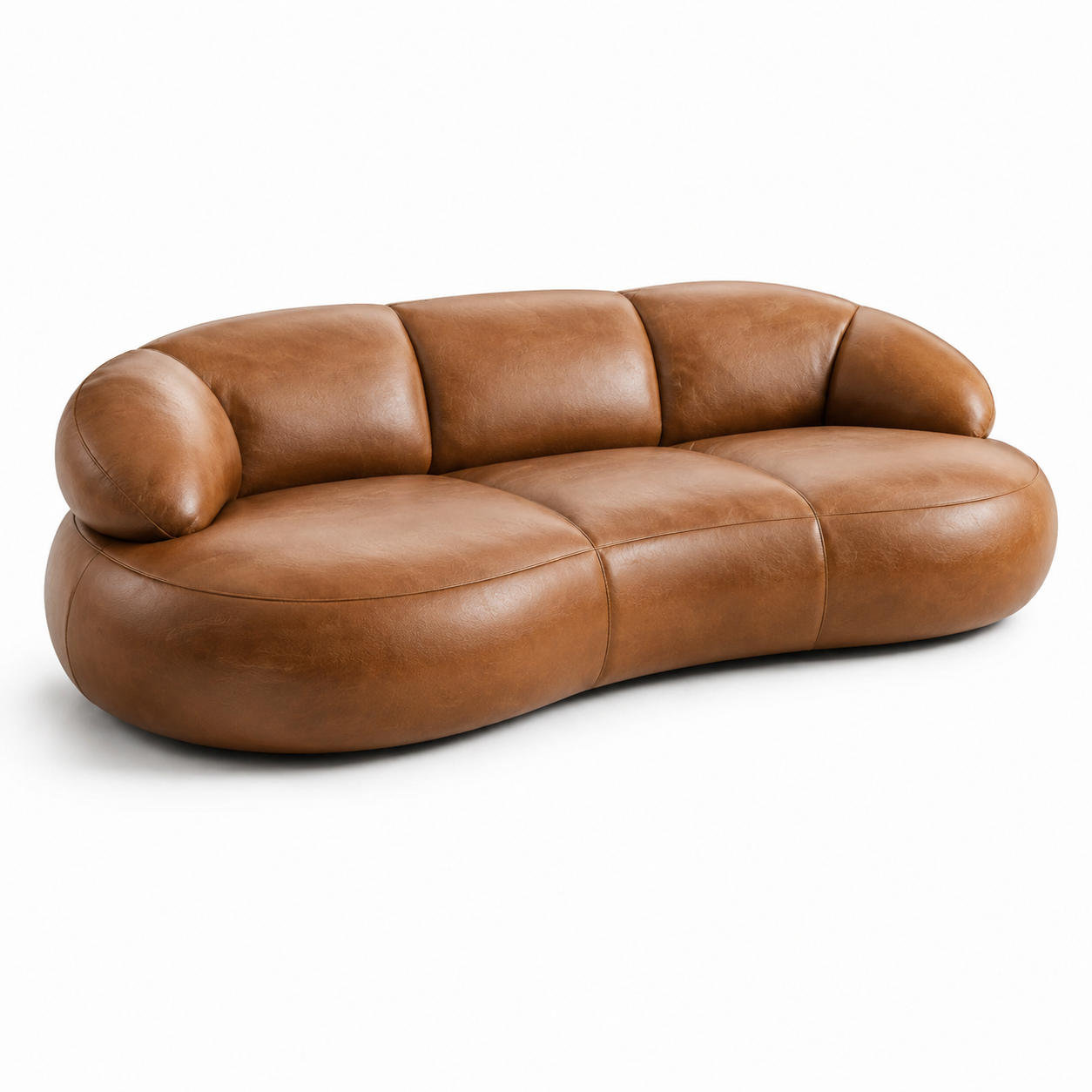 Modernes 3-Sitzer-Sofa in Lederoptik, Cognacbraun, 240 x 105 x 78 cm, weich gerundete Form
