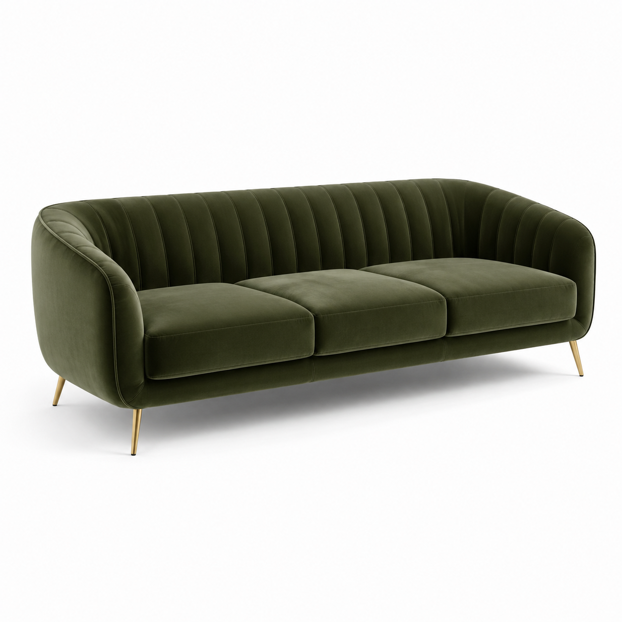 Modernes 3-Sitzer-Sofa mit Samtbezug, Olivgrün/Goldfarben, 220 x 88 x 78 cm
