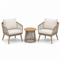 3-teiliges Gartenmöbel-Set mit 2 Sesseln 71 x 76 x 80 cm und Beistelltisch Ø 50 x 48 cm, Beige/Creme/Naturbraun