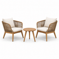 3-teilige Sitzgruppe mit 2 Sesseln 78 x 76 x 80 cm und rundem Tisch Ø 60 x 45 cm, Naturbraun/Cremeweiß