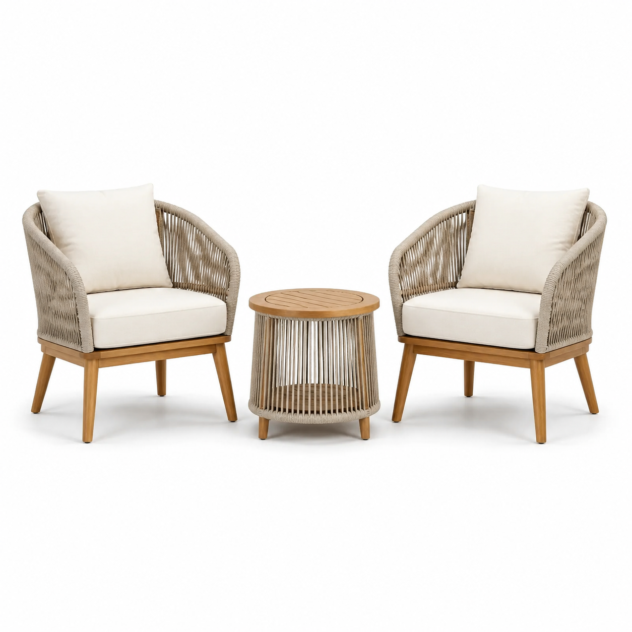3-teiliges Gartenmöbel-Set mit 2 Sesseln 70 x 75 x 82 cm und Beistelltisch Ø 55 x 52 cm, Beige/Creme/Braun