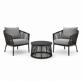 3-teiliges Gartenmöbel-Set Schwarz/Grau – 2 Sessel je 68 x 72 x 80 cm und Tisch Ø 70 x 40 cm