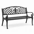 Schwarze Gartenbank aus Metall für 2 Personen, 127 x 60 x 85 cm, mit Gittermuster und Zierornament