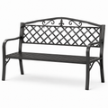 Schwarze Metall-Gartenbank für 2 Personen, 127 x 60 x 87 cm, mit Gitterrückenlehne und Armlehnen