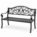 Metall-Gartenbank mit Armlehnen und floralen Ornamenten, Schwarz, 127 x 60 x 86 cm
