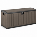 Abschließbare Garten-Aufbewahrungsbox aus Kunststoff in Holzoptik, 155 x 72 x 64 cm, Braun/Anthrazit