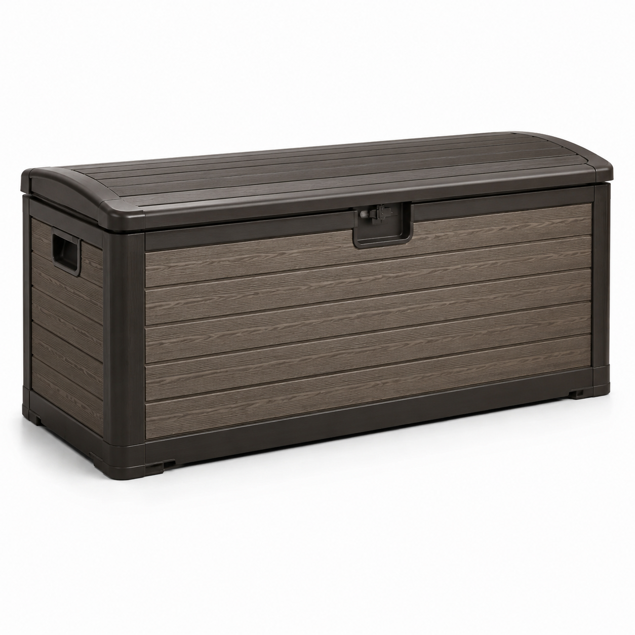 Garten-Aufbewahrungsbox aus Kunststoff mit Klappdeckel, Dunkelbraun/Braun, 145 x 70 x 60 cm