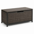 Aufbewahrungsbank aus Polyrattan und Metall mit Klappdeckel, 100 x 50 x 50 cm, Braun/Schwarz