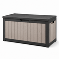 Garten-Aufbewahrungsbox aus Kunststoff, 120 x 55 x 60 cm, Anthrazit/Taupe, Holzoptik mit Klappdeckel