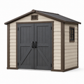 Kunststoff-Gerätehaus 238 x 178 x 218 cm in Beige/Anthrazit/Braun/Schwarz mit Doppeltür und Seitenfenster