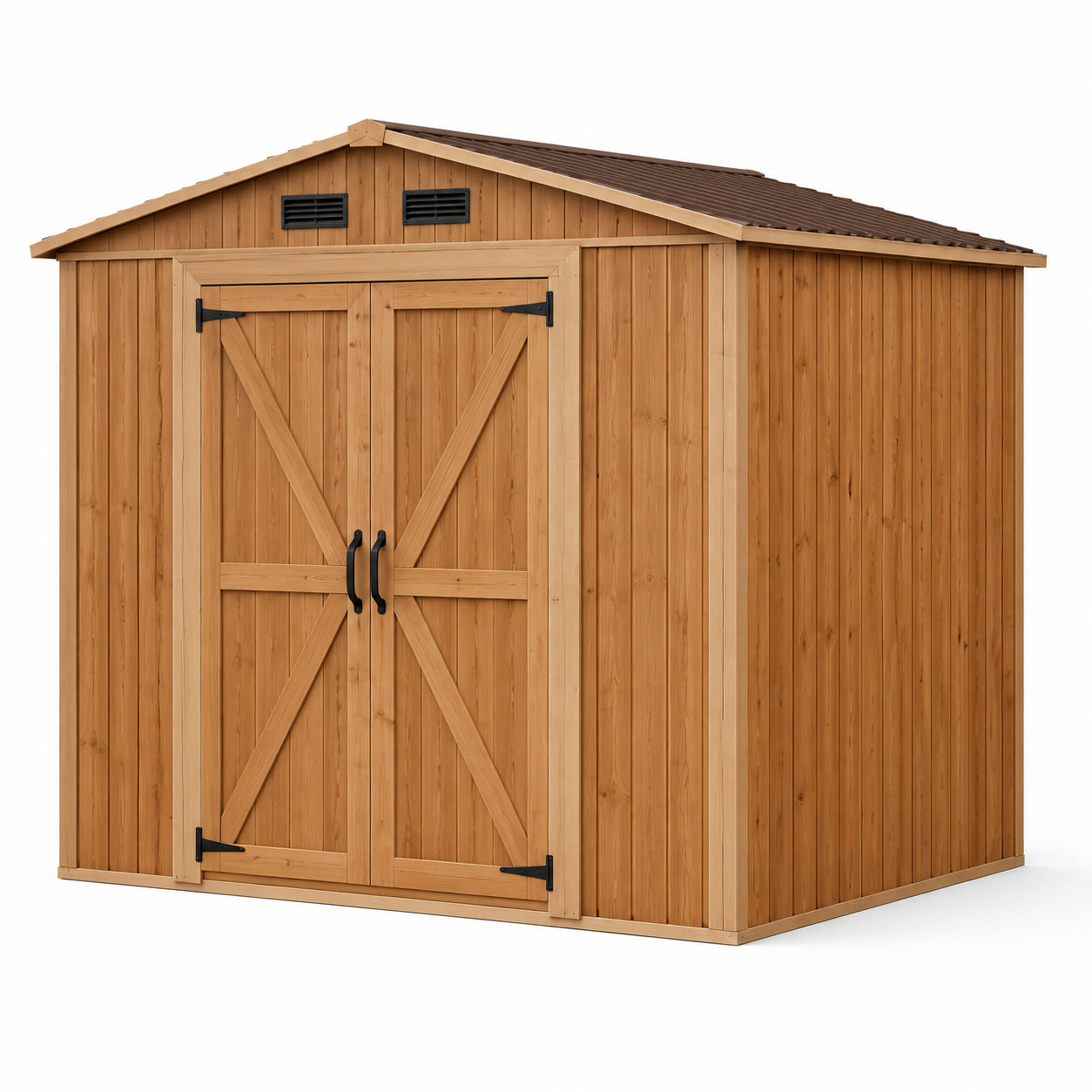 Gartenhaus aus Holz, 240 x 180 x 220 cm, Naturbraun mit Doppeltür, Lüftungsöffnungen und Satteldach