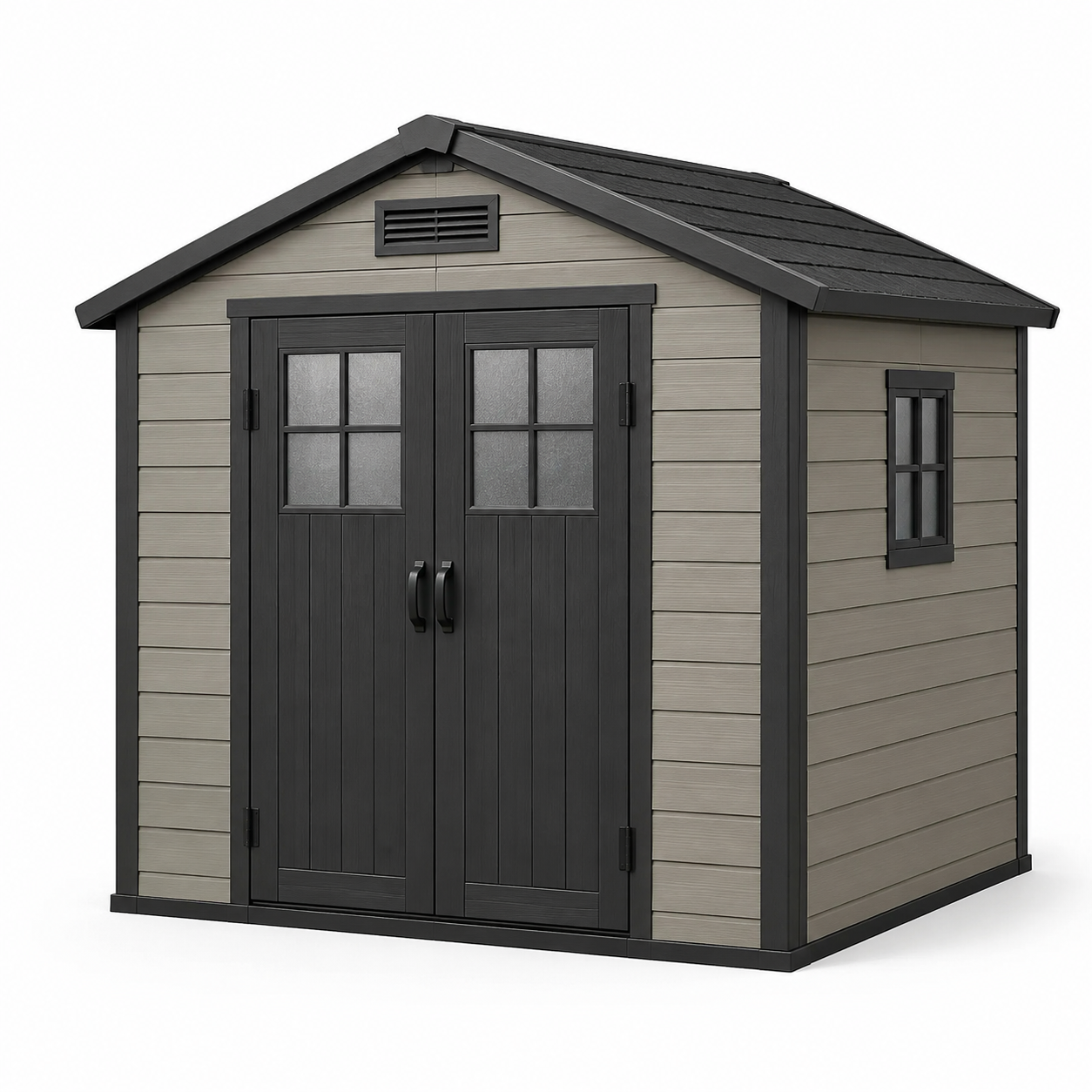 Kunststoff-Gartenhaus 185 x 152 x 226 cm in Taupe/Anthrazit mit Doppeltür, Fenstern und Lüftungsöffnung