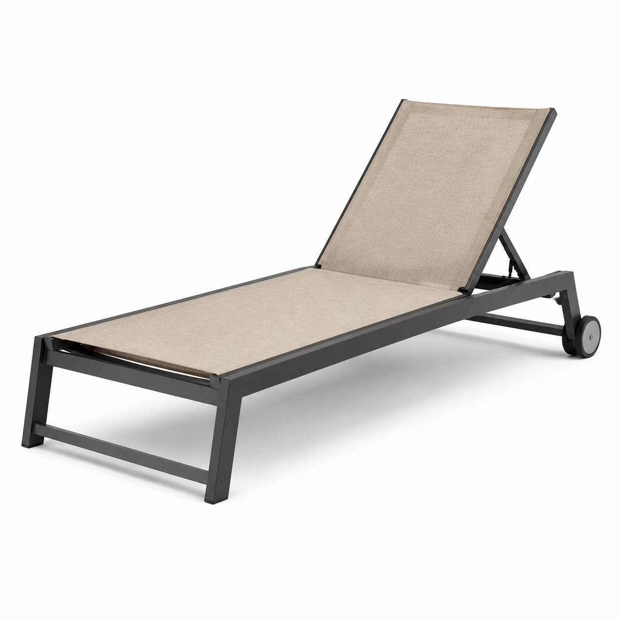 Verstellbare Gartenliege mit Rollen aus Metall und Textilgewebe, Beige/Anthrazit, 195 x 65 x 102 cm