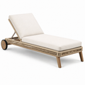 Gartenliege aus Holz und Seilgeflecht in Beige, Creme und Natur, 200 x 75 x 95 cm, mit verstellbarer Rückenlehne und Rollen