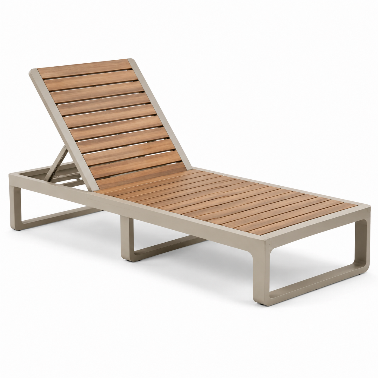 Gartenliege aus Holz und Metall mit verstellbarer Rückenlehne, Braun/Beige, 200 x 70 x 33 cm