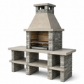 Gartengrill aus Betonwerkstein in Grau und Beige, 200 x 70 x 240 cm, mit Grillkamin und Ablageflächen