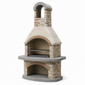Gartengrillkamin in rustikaler Steinoptik, 110 x 70 x 220 cm, Beige/Grau/Braun/Schwarz, mit höhenverstellbarem Grillrost